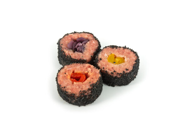 Maki di carne con  cavolo viola  e peperoni grigliati